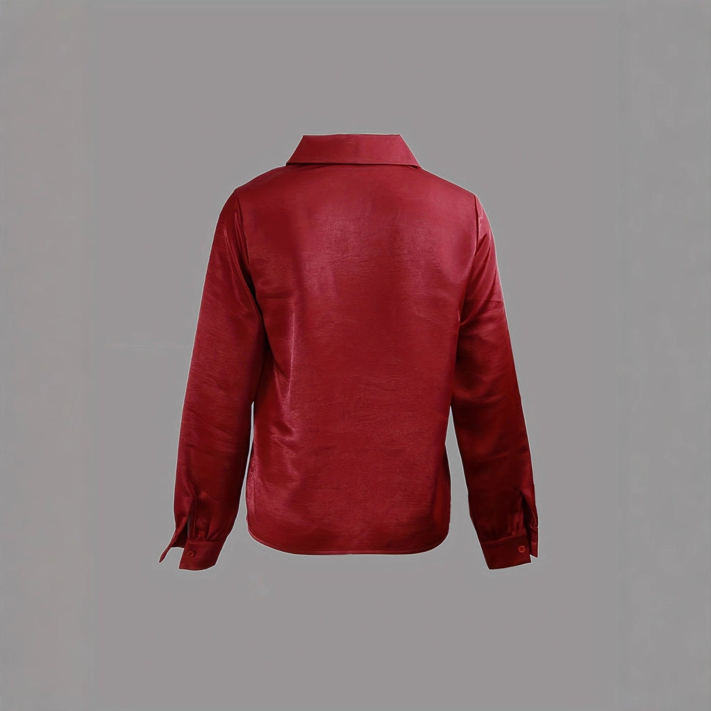 Elegant Solid-Color Minimalist V-Neck Long-Sleeve Shirt